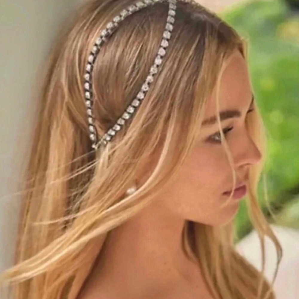 Rhinestone Double Row Headband - Silver